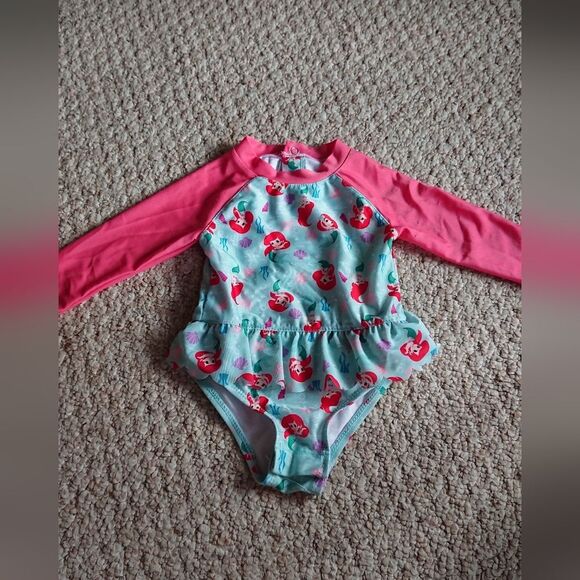 The Little Mermaid Baby Girl One-Piece Rash Guard Swimsuit size 12m - Picture 3 of 16